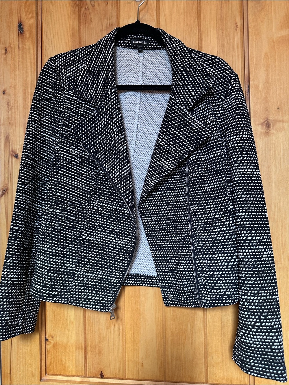 Express Black & White Textured Moto Blazer